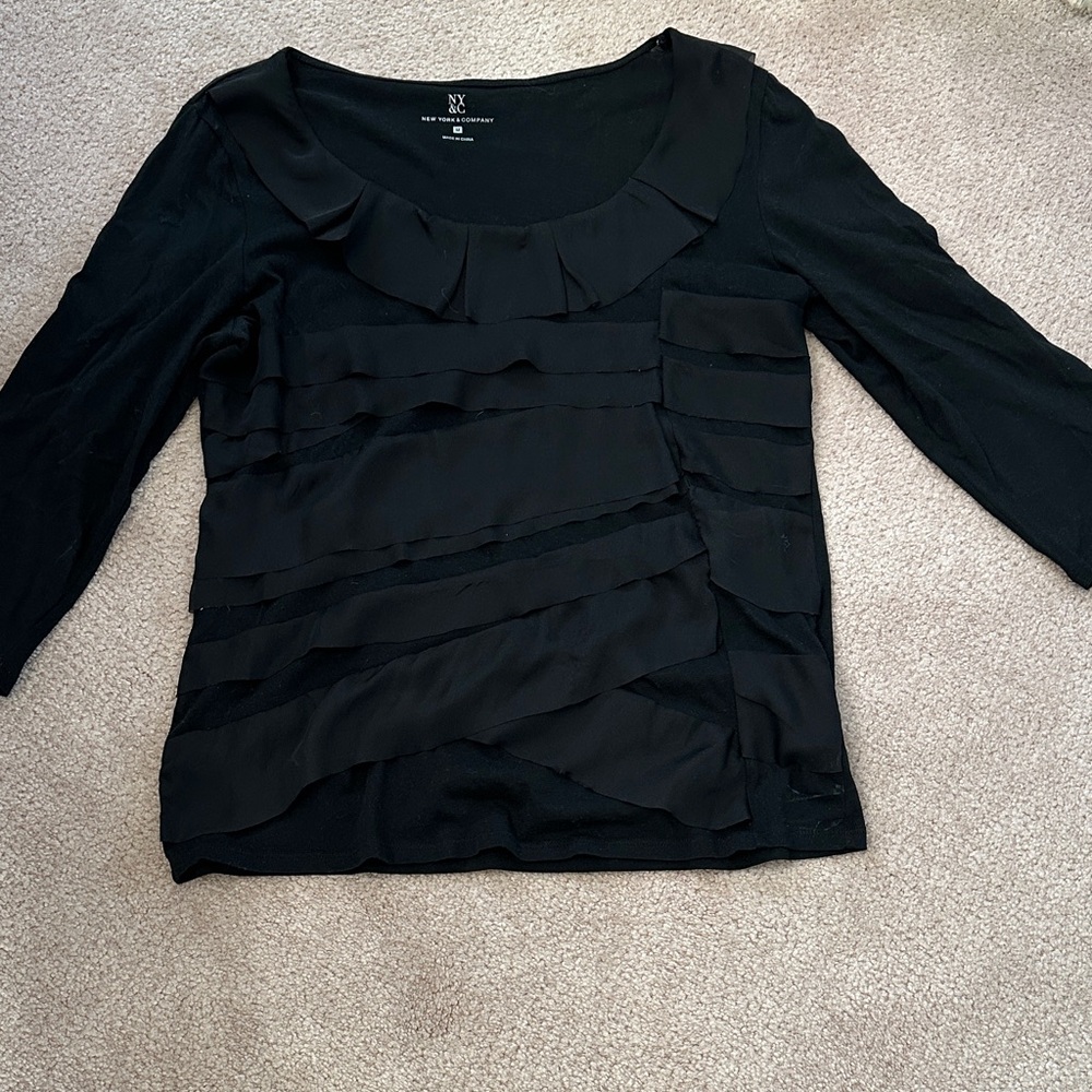 New York & Company Black Layered Long Sleeve Top